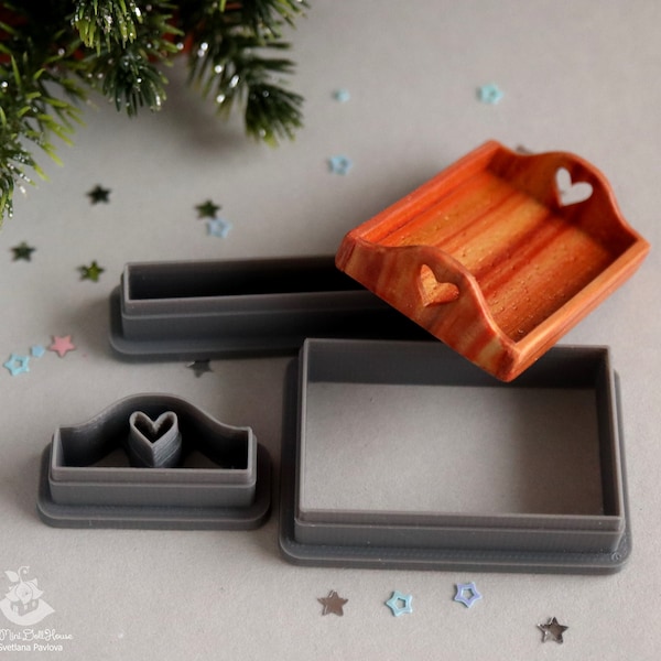 Custom cutter/Printed to ORDER/Cutter "Kitchen tray heart". Option 2. PLA plastic. Miniature board are not included in the price of cutters.