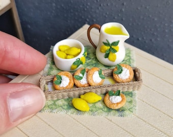 Handmade Polymer Clay Miniature Lemonade Set, Lemon Decoration, Dollhouse Tableware