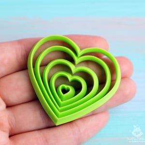 Heart Cutter Set: 5 PLA Plastic Sizes for Polymer Clay