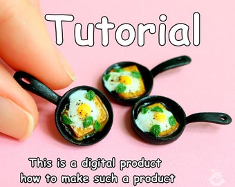 Tutorial with video lesson \Miniature frying pan with scrambled eggs\Digital goods\How to make\Working with polymer clay\Modeling