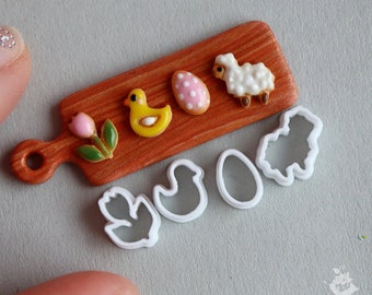 Miniature cutters for doll kitchen, Easter gingerbread (4 pieces) in white color. PLA plastic. (ONLY CUTTERS)