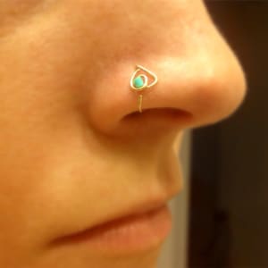 Gold nose ring with Turquoise bead