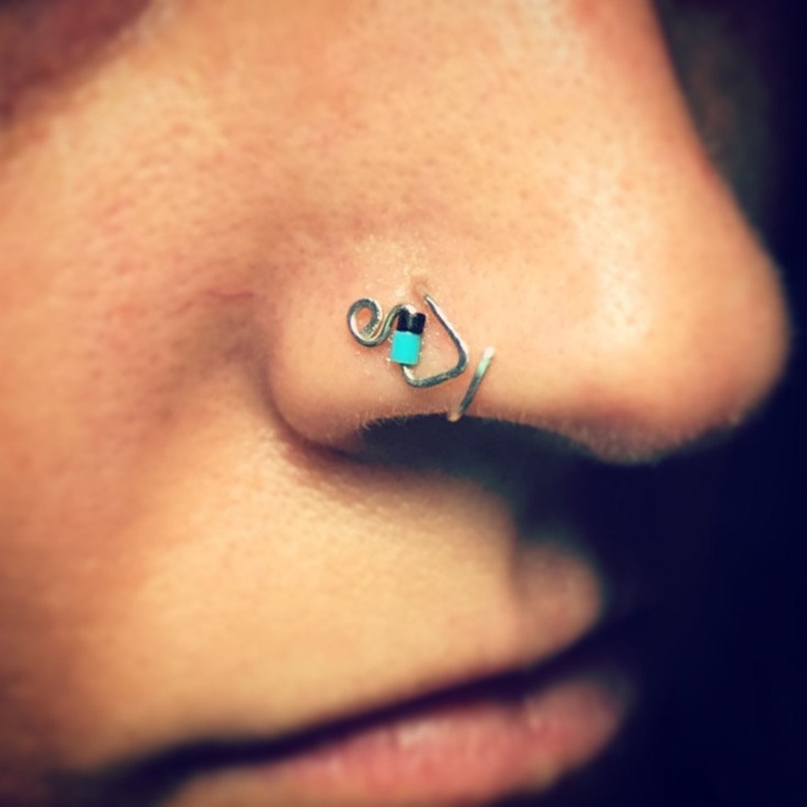 Black and Turquoise Fish Nose Ring Thin Nose Ring 24 and 22 Etsy