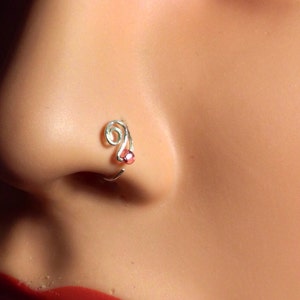 Hammered Paisley Nose Ring with Blush Rose Bead