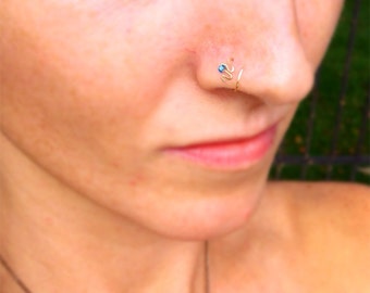 The Sammy Double Loop Nose Ring with Teal Bead in silver, gold or rose gold