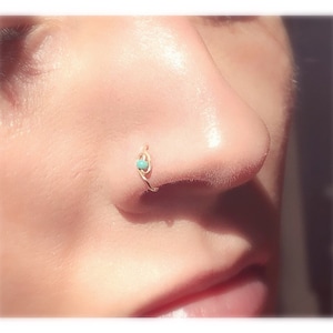 thin nose hoop with teal bead in silver, gold or rose gold, reversible nose ring