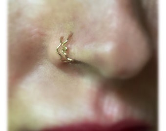 Squiggly Double nose ring for a SINGLE PIERCED NOSE, double hoop nose ring, thin nose ring,  in silver, gold, rose gold