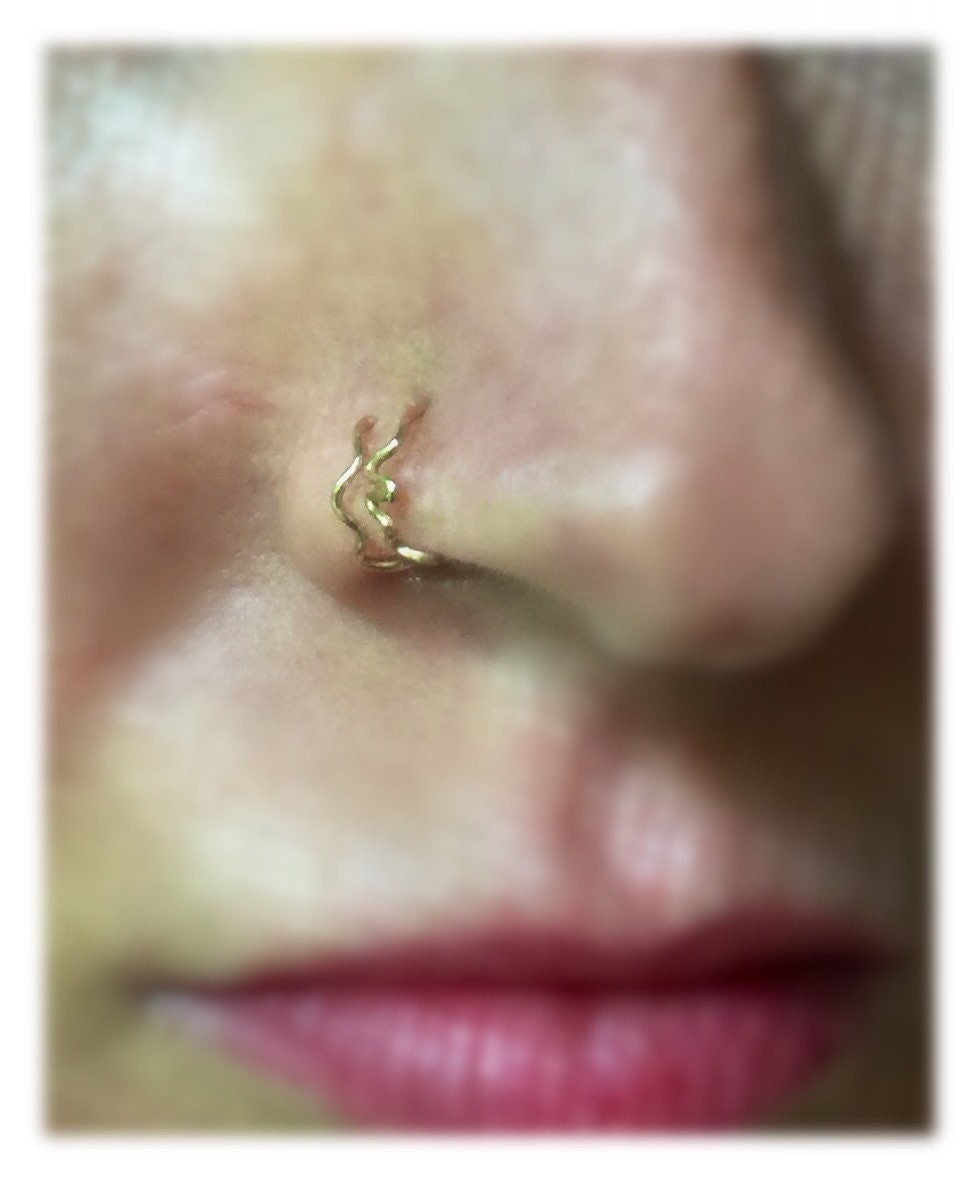 Squiggly Double Nose Ring for a SINGLE PIERCED NOSE, Double Hoop