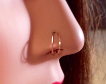 Squared Double Loop Nose Ring in Gold, Rose Gold or Sterling Silver, double earring, thin nose ring,