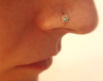 Nose Ring with Turquoise bead Nose Hoop, 14k Rose Gold, Yellow Gold, Fine Silver, Sterling Silver and 14k Gold Fill