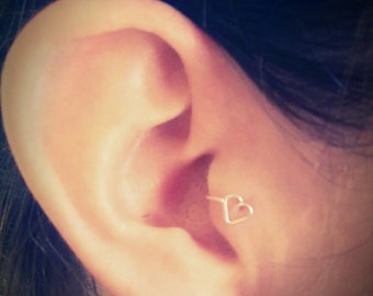Heart Tragus earring in silver, gold or rose gold, Cartilage earring, daith earring, rook earring, snug earring
