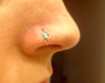 Turquoise Nose Ring, nose hoop, thin nose ring, gold nose ring, silver nose ring, rose gold nose ring
