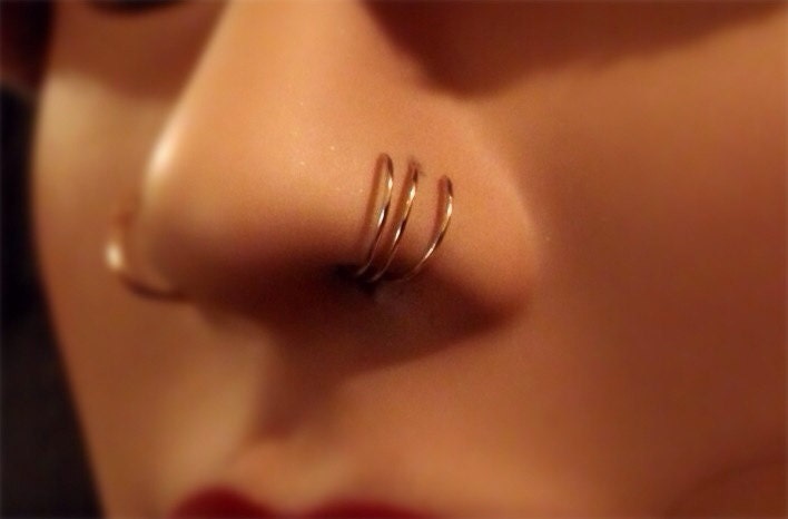 Triple Hoop Nose Ring for Single Pierced Nose 24 22 or 20 Gauge