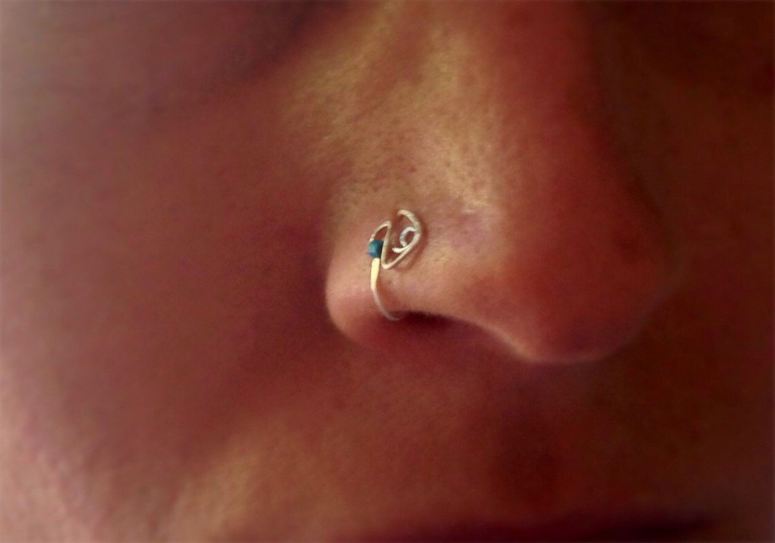 Turquoise Hammered Nose Ring in Silver Gold or Rose Gold 24 Etsy