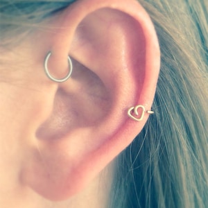 Heart Helix Earring in silver, gold or rose gold, Cartilage earring,