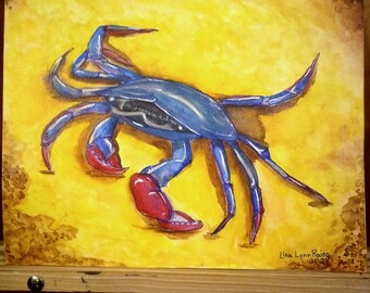Blue Crab Original Watercolor Painting 8" x 10" by Lisa Lynn Rains