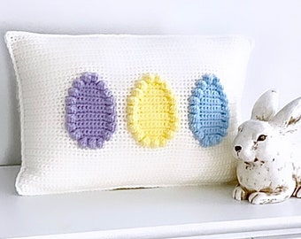 Easter Crochet Pattern Easter Eggs Pillow Crochet Cushion Crochet Farmhouse Home Decor Bobble Pillow Spring Pattern Danish Pastel Intarsia