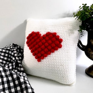 Valentine Crochet Pattern Heart Pillow Crochet Pillow Crochet DIY Decoration Farmhouse Style Home Decor Nursery Crochet Bobble Pattern Heart