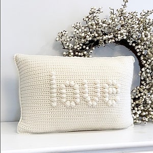 LOVE Crochet Pillow Pattern Bobble Crochet Pillow DIY Valentine Farmhouse Baby Word Pillow Pattern Cushion Pattern Birthday Lumbar Wedding