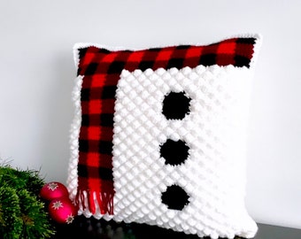 Mönster för virkad julkudde Julsnögubbe Virkad kudde DIY Buffalo Rutig Heminredning Virkad kudde Mönster för Intarsia Bobble