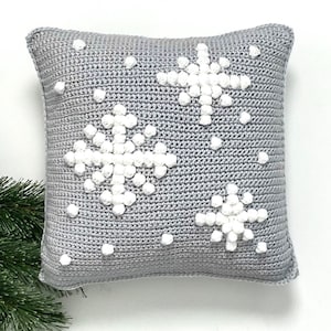 Christmas Crochet Pattern Pillow Snowflake Let It Snow Day Crochet Cushion Bobble DIY Farmhouse Holiday Snow Crochet Cushion Winter 16 x 16