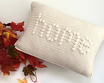 Fall Crochet Pillow Pattern Bobble Crochet Pillow DIY HOME Farmhouse Decor Thanksgiving Word Pillow Pattern Cushion Homestead Lumbar