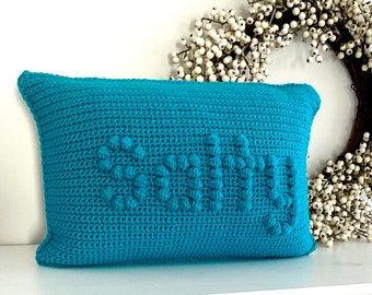 Crochet Pillow Pattern SALTY Crochet Pillow DIY Coastal Home Decor Word Pillow Pattern Crochet Cushion Summer Bobble Lumbar Nautical