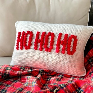 Christmas Crochet Pillow Pattern Ho Ho Ho Santa Crochet Pillow DIY Farmhouse Home Decor Crochet Christmas Cushion Pattern Bobble Holiday