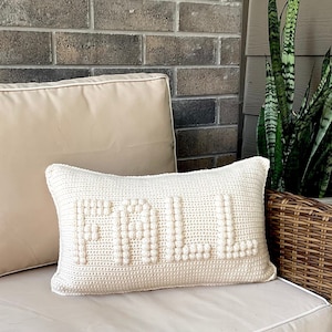 FALL Crochet Pillow Pattern Crochet Pillow Fall Word Halloween Crochet Pattern Farmhouse Home Bobble Cushion Thanksgiving Autumn Popcorn