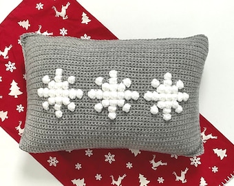 Christmas Crochet Pillow Pattern Snowflake Pillow Crochet DIY Farmhouse Home Decor Bobble Cushion Pattern Let It Snow Winter Holiday Crochet