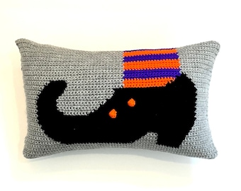 Fall Crochet Pillow Pattern Crochet Pillow Halloween Witch Hocus Pocus DIY Farmhouse Home Decor Crochet Cushion Pattern Intarsia Bobble