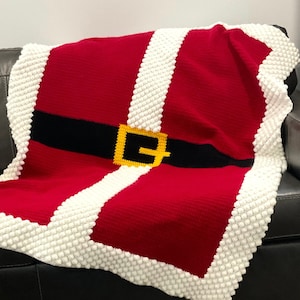 Santa Crochet Blanket Pattern Christmas Crochet DIY Farmhouse Santa Belt Crochet Throw Afghan Pattern Christmas Crochet Bobble Home Decor