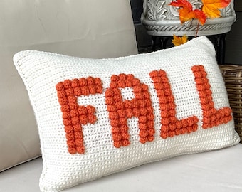 FALL Crochet Pillow Pattern Bobble Crochet Pillow Fall Word Farmhouse Home Decor Bobble Crochet Cushion Pattern Halloween Thanksgiving