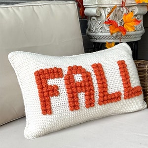 FALL Crochet Pillow Pattern Bobble Crochet Pillow Fall Word Farmhouse Home Decor Bobble Crochet Cushion Pattern Halloween Thanksgiving