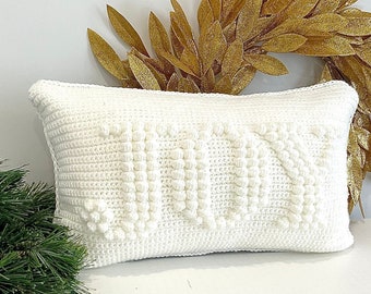 Christmas Crochet Pillow Pattern JOY Crochet Pillow DIY Farmhouse Home Decor Word Crochet Cushion Pattern Holiday Bobble Winter Lumbar JOY