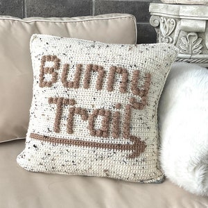 Easter Crochet Pattern BUNNY TRAIL Crochet Pillow Crochet DIY Decoration Farmhouse Style Home Decor Easter Rabbit Word Cushion Pillow Bobble