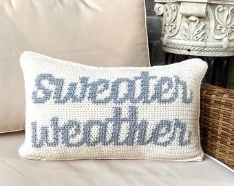 Christmas Crochet Pillow Pattern Sweater Weather Crochet Pillow Word DIY Farmhouse Decor Cushion Pattern Fall Intarsia Christmas Winter