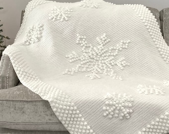 Christmas Crochet Blanket Pattern Snowflake Let It Snow Winter Crochet DIY Farmhouse Home Throw Afghan Pattern Cottage Christmas Bobble