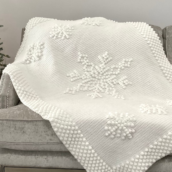Christmas Crochet Blanket Pattern Snowflake Let It Snow Winter Crochet DIY Farmhouse Home Throw Afghan Pattern Cottage Christmas Bobble