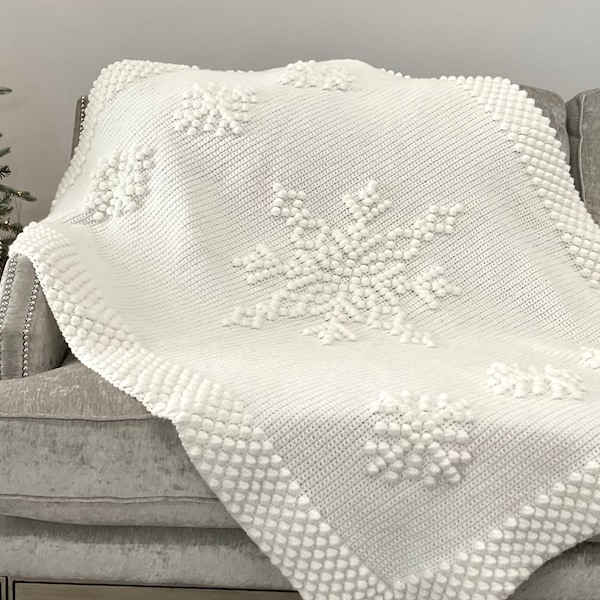 Couverture de Noël au crochet, motif flocon de neige et neige