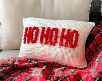 Christmas Crochet Pillow Pattern Ho Ho Ho Santa Crochet Pillow DIY Farmhouse Home Decor Crochet Christmas Cushion Pattern Bobble Holiday