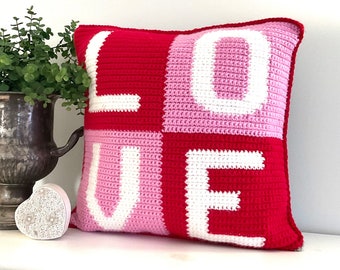 Valentine Crochet Pillow Pattern Crochet Cushion Love Word Pillow Pattern Cushion DIY Home Decor Modern Crochet Pattern Word Intarsia