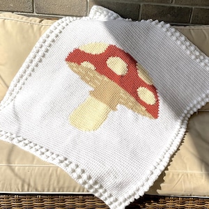 Pilz Häkelmuster Baby Decke Fliegenpilz Crochet DIY Cottagecore Woodland Babyzimmer Herbst Häkelanleitung Pilz Intarsien