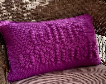 Crochet Pattern Bobble Pillow WINE O’CLOCK Crochet Cushion DIY Home Decor Lumbar Pillow Pattern Word Modern Farmhouse Gift Party Christmas
