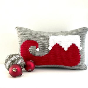 Christmas Crochet Pillow Pattern Crochet Pillow Elf DIY Farmhouse Home Decor Santa Helper Crochet Cushion Pattern Intarsia Holiday Bobble image 1