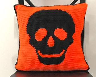 Halloween Crochet Pillow Pattern Crochet Pillow Sugar Skull Skeleton Halloween DIY Home Decor Fall Crochet Cushion Pattern Skull Intarsia