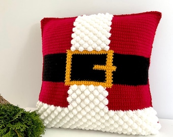 Santa Crochet Pillow Pattern Christmas Santa Claus Crochet Pillow DIY Farmhouse Home Decor Crochet Cushion Pattern Christmas Intarsia Bobble