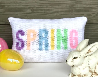 Easter Crochet Pillow Pattern Crochet Pillow Spring Easter Word DIY Farmhouse Home Decor Modern Crochet Cushion Pattern Season Letters