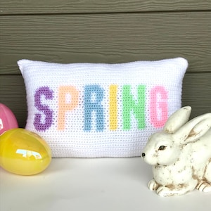 Easter Crochet Pillow Pattern Crochet Pillow Spring Easter Word DIY Farmhouse Home Decor Modern Crochet Cushion Pattern Season Letters