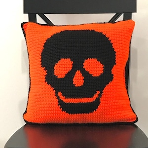 Halloween Crochet Pillow Pattern Crochet Pillow Sugar Skull Skeleton Halloween DIY Home Decor Fall Crochet Cushion Pattern Skull Intarsia